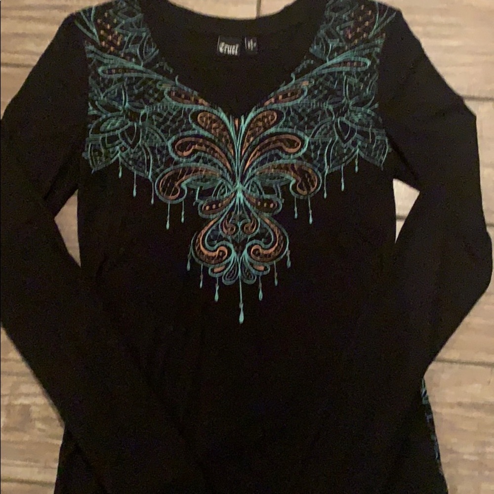 CRUEL GIRL | Black Long Sleeve  V-Neck Shirt SZ S